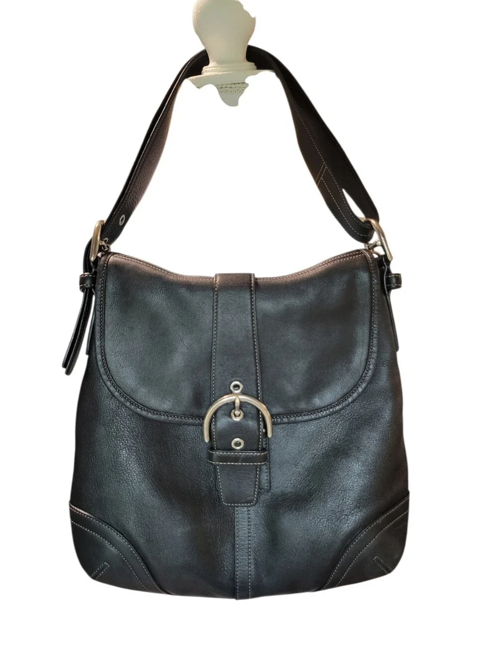 Y2K Coach Black Leather Soho Slim Flap Buckle Convertible Should Crossbody Bag